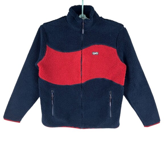 Fair Harbor Men's Navy Red Wave Bayshore Fleece Jacket Size Small - Picture 1 of 13
